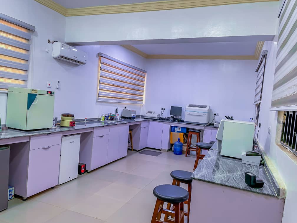 Modern laboratory equipment and technicians